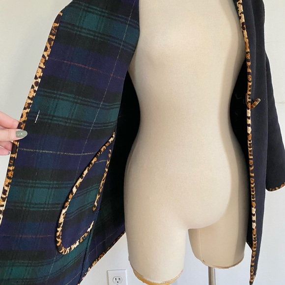 Soft Surroundings Reversible Plaid Leopard Wool Coat - Picture 2 of 8